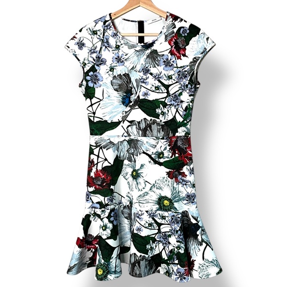 ERDEM Darlina Yuki Garden Neoprene Jersey Dress Exposed Back Zip Ruffle Hem 8 - Picture 3 of 12